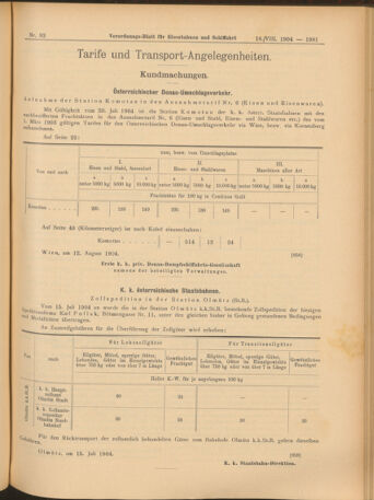 Verordnungs-Blatt für Eisenbahnen und Schiffahrt: Veröffentlichungen in Tarif- und Transport-Angelegenheiten 19040818 Seite: 9