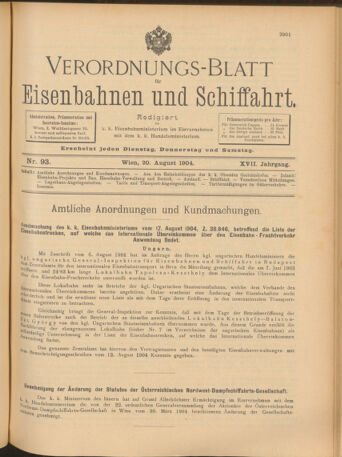 Verordnungs-Blatt für Eisenbahnen und Schiffahrt: Veröffentlichungen in Tarif- und Transport-Angelegenheiten