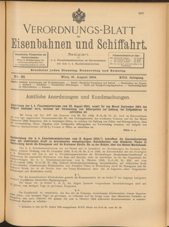 Verordnungs-Blatt für Eisenbahnen und Schiffahrt: Veröffentlichungen in Tarif- und Transport-Angelegenheiten 19040825 Seite: 1