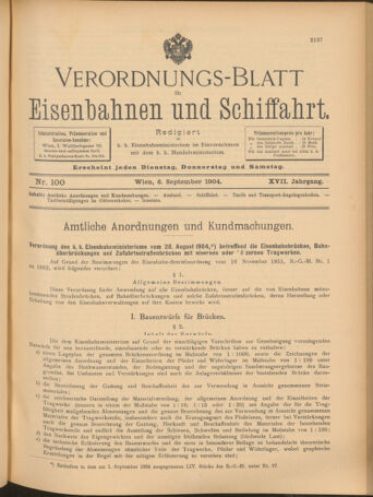 Verordnungs-Blatt für Eisenbahnen und Schiffahrt: Veröffentlichungen in Tarif- und Transport-Angelegenheiten 19040906 Seite: 1