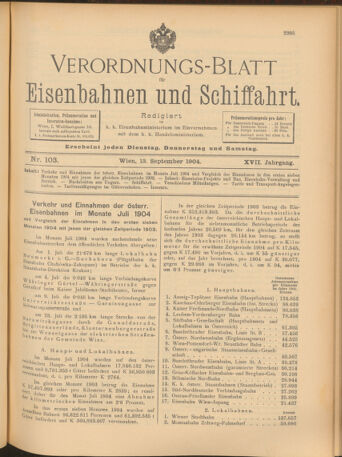 Verordnungs-Blatt für Eisenbahnen und Schiffahrt: Veröffentlichungen in Tarif- und Transport-Angelegenheiten 19040913 Seite: 1