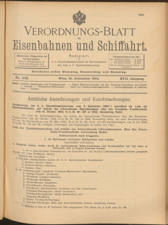 Verordnungs-Blatt für Eisenbahnen und Schiffahrt: Veröffentlichungen in Tarif- und Transport-Angelegenheiten 19040920 Seite: 1