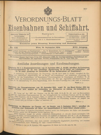 Verordnungs-Blatt für Eisenbahnen und Schiffahrt: Veröffentlichungen in Tarif- und Transport-Angelegenheiten 19040924 Seite: 1