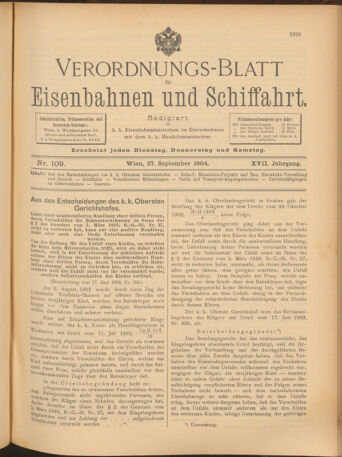 Verordnungs-Blatt für Eisenbahnen und Schiffahrt: Veröffentlichungen in Tarif- und Transport-Angelegenheiten 19040927 Seite: 1