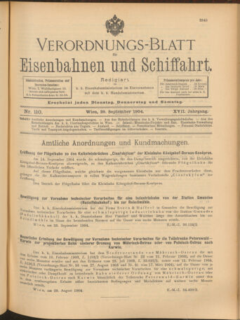 Verordnungs-Blatt für Eisenbahnen und Schiffahrt: Veröffentlichungen in Tarif- und Transport-Angelegenheiten 19040929 Seite: 1