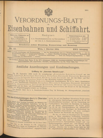 Verordnungs-Blatt für Eisenbahnen und Schiffahrt: Veröffentlichungen in Tarif- und Transport-Angelegenheiten 19041001 Seite: 1