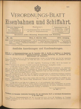 Verordnungs-Blatt für Eisenbahnen und Schiffahrt: Veröffentlichungen in Tarif- und Transport-Angelegenheiten 19041006 Seite: 1