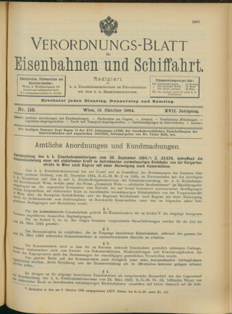 Verordnungs-Blatt für Eisenbahnen und Schiffahrt: Veröffentlichungen in Tarif- und Transport-Angelegenheiten 19041013 Seite: 1