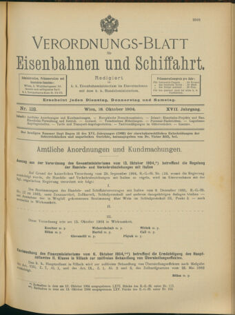 Verordnungs-Blatt für Eisenbahnen und Schiffahrt: Veröffentlichungen in Tarif- und Transport-Angelegenheiten 19041018 Seite: 1