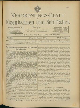 Verordnungs-Blatt für Eisenbahnen und Schiffahrt: Veröffentlichungen in Tarif- und Transport-Angelegenheiten 19041020 Seite: 1