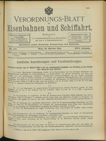 Verordnungs-Blatt für Eisenbahnen und Schiffahrt: Veröffentlichungen in Tarif- und Transport-Angelegenheiten 19041029 Seite: 1