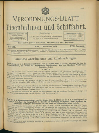 Verordnungs-Blatt für Eisenbahnen und Schiffahrt: Veröffentlichungen in Tarif- und Transport-Angelegenheiten 19041101 Seite: 1