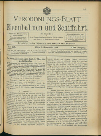 Verordnungs-Blatt für Eisenbahnen und Schiffahrt: Veröffentlichungen in Tarif- und Transport-Angelegenheiten 19041103 Seite: 1