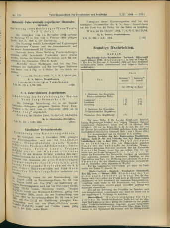 Verordnungs-Blatt für Eisenbahnen und Schiffahrt: Veröffentlichungen in Tarif- und Transport-Angelegenheiten 19041103 Seite: 7