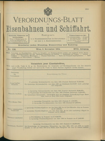 Verordnungs-Blatt für Eisenbahnen und Schiffahrt: Veröffentlichungen in Tarif- und Transport-Angelegenheiten 19041105 Seite: 1