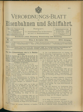 Verordnungs-Blatt für Eisenbahnen und Schiffahrt: Veröffentlichungen in Tarif- und Transport-Angelegenheiten 19041108 Seite: 1