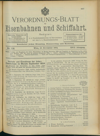 Verordnungs-Blatt für Eisenbahnen und Schiffahrt: Veröffentlichungen in Tarif- und Transport-Angelegenheiten 19041110 Seite: 1