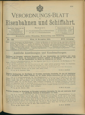 Verordnungs-Blatt für Eisenbahnen und Schiffahrt: Veröffentlichungen in Tarif- und Transport-Angelegenheiten 19041112 Seite: 1