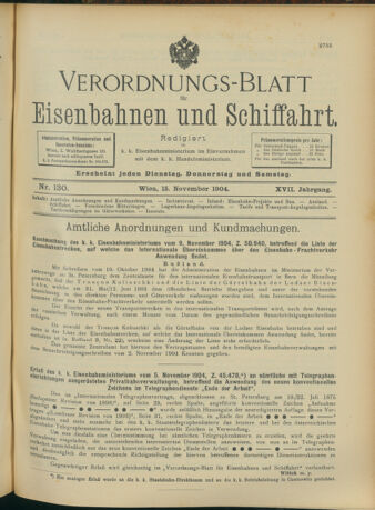 Verordnungs-Blatt für Eisenbahnen und Schiffahrt: Veröffentlichungen in Tarif- und Transport-Angelegenheiten 19041115 Seite: 1