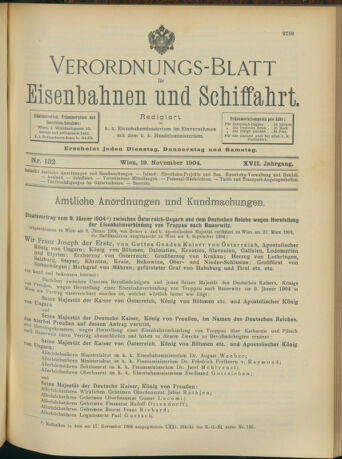 Verordnungs-Blatt für Eisenbahnen und Schiffahrt: Veröffentlichungen in Tarif- und Transport-Angelegenheiten 19041119 Seite: 1