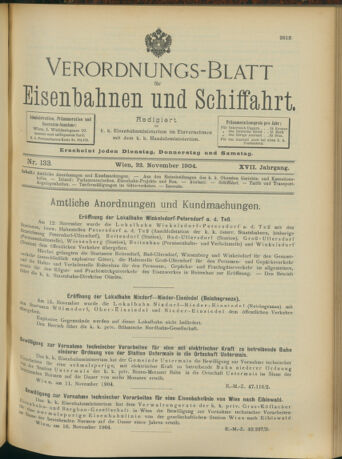 Verordnungs-Blatt für Eisenbahnen und Schiffahrt: Veröffentlichungen in Tarif- und Transport-Angelegenheiten 19041122 Seite: 1