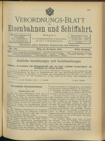 Verordnungs-Blatt für Eisenbahnen und Schiffahrt: Veröffentlichungen in Tarif- und Transport-Angelegenheiten 19041124 Seite: 1