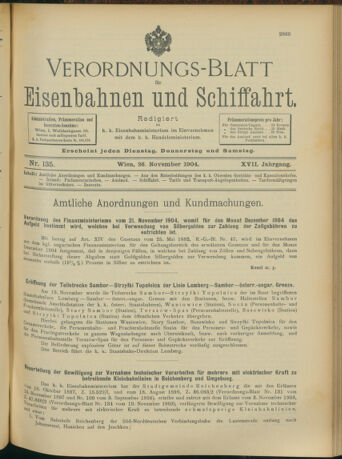 Verordnungs-Blatt für Eisenbahnen und Schiffahrt: Veröffentlichungen in Tarif- und Transport-Angelegenheiten 19041126 Seite: 1