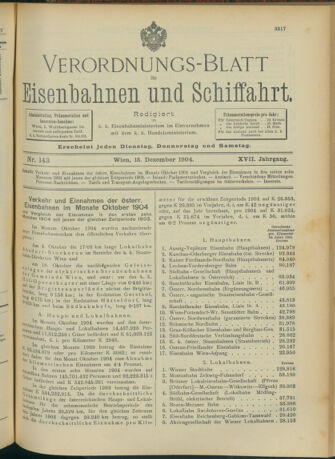 Verordnungs-Blatt für Eisenbahnen und Schiffahrt: Veröffentlichungen in Tarif- und Transport-Angelegenheiten 19041215 Seite: 1