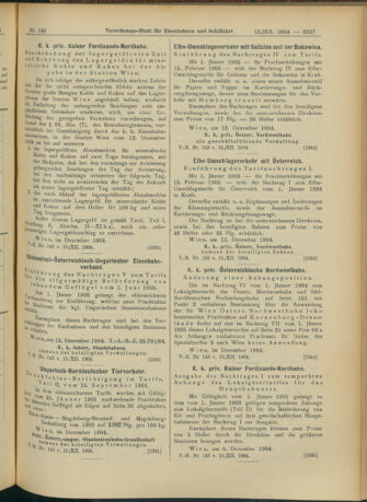 Verordnungs-Blatt für Eisenbahnen und Schiffahrt: Veröffentlichungen in Tarif- und Transport-Angelegenheiten 19041215 Seite: 21