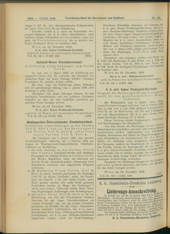 Verordnungs-Blatt für Eisenbahnen und Schiffahrt: Veröffentlichungen in Tarif- und Transport-Angelegenheiten 19041217 Seite: 16