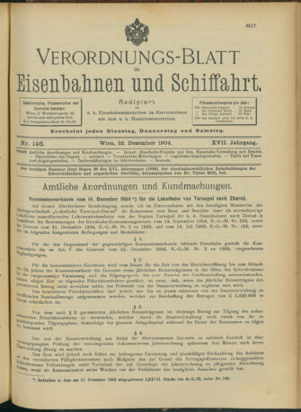 Verordnungs-Blatt für Eisenbahnen und Schiffahrt: Veröffentlichungen in Tarif- und Transport-Angelegenheiten 19041222 Seite: 1