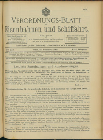 Verordnungs-Blatt für Eisenbahnen und Schiffahrt: Veröffentlichungen in Tarif- und Transport-Angelegenheiten 19041224 Seite: 1