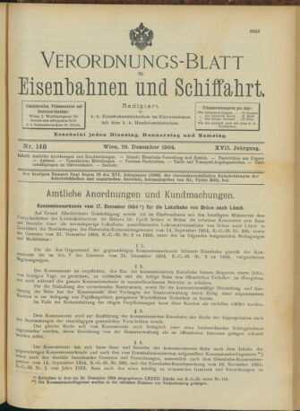 Verordnungs-Blatt für Eisenbahnen und Schiffahrt: Veröffentlichungen in Tarif- und Transport-Angelegenheiten 19041229 Seite: 1