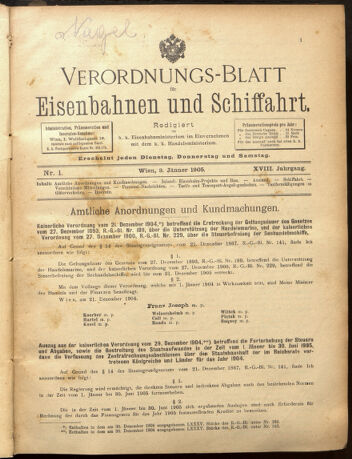 Verordnungs-Blatt für Eisenbahnen und Schiffahrt: Veröffentlichungen in Tarif- und Transport-Angelegenheiten 19050103 Seite: 1