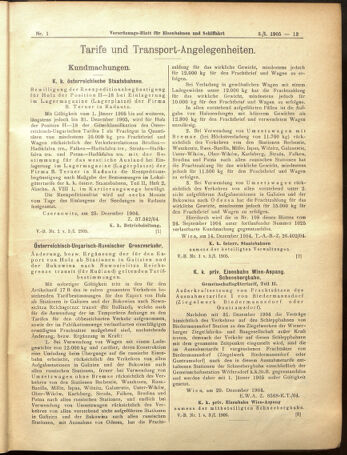 Verordnungs-Blatt für Eisenbahnen und Schiffahrt: Veröffentlichungen in Tarif- und Transport-Angelegenheiten 19050103 Seite: 13