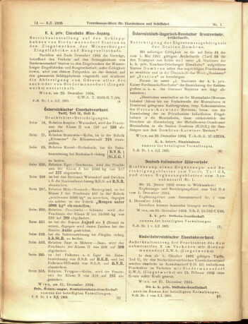 Verordnungs-Blatt für Eisenbahnen und Schiffahrt: Veröffentlichungen in Tarif- und Transport-Angelegenheiten 19050103 Seite: 14