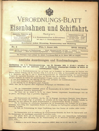 Verordnungs-Blatt für Eisenbahnen und Schiffahrt: Veröffentlichungen in Tarif- und Transport-Angelegenheiten 19050105 Seite: 1