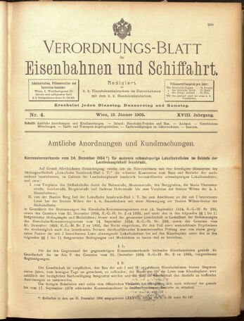 Verordnungs-Blatt für Eisenbahnen und Schiffahrt: Veröffentlichungen in Tarif- und Transport-Angelegenheiten 19050112 Seite: 1