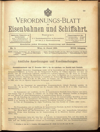 Verordnungs-Blatt für Eisenbahnen und Schiffahrt: Veröffentlichungen in Tarif- und Transport-Angelegenheiten 19050114 Seite: 1