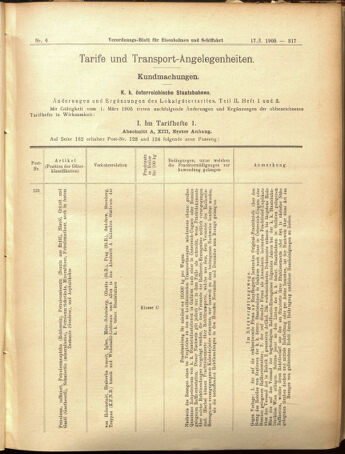 Verordnungs-Blatt für Eisenbahnen und Schiffahrt: Veröffentlichungen in Tarif- und Transport-Angelegenheiten 19050117 Seite: 17