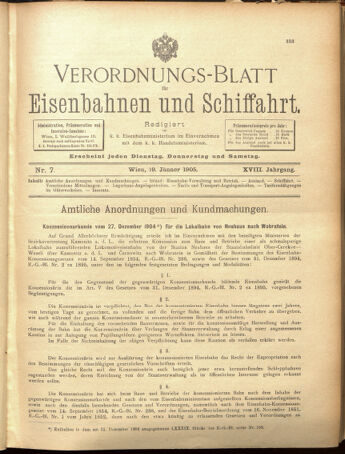 Verordnungs-Blatt für Eisenbahnen und Schiffahrt: Veröffentlichungen in Tarif- und Transport-Angelegenheiten 19050119 Seite: 1