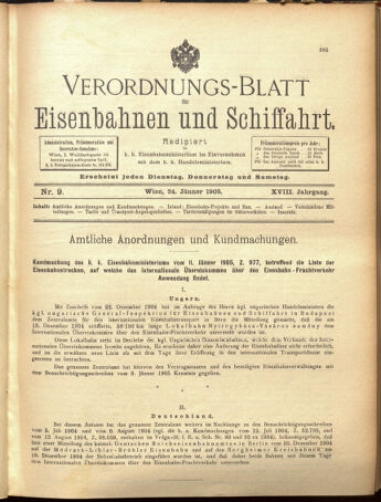 Verordnungs-Blatt für Eisenbahnen und Schiffahrt: Veröffentlichungen in Tarif- und Transport-Angelegenheiten 19050124 Seite: 1