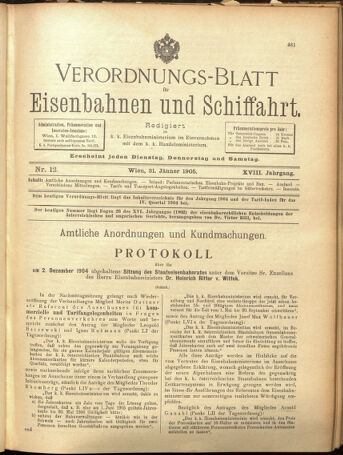 Verordnungs-Blatt für Eisenbahnen und Schiffahrt: Veröffentlichungen in Tarif- und Transport-Angelegenheiten 19050131 Seite: 1