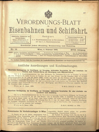 Verordnungs-Blatt für Eisenbahnen und Schiffahrt: Veröffentlichungen in Tarif- und Transport-Angelegenheiten 19050204 Seite: 1