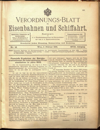 Verordnungs-Blatt für Eisenbahnen und Schiffahrt: Veröffentlichungen in Tarif- und Transport-Angelegenheiten 19050209 Seite: 1