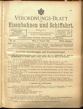 Verordnungs-Blatt für Eisenbahnen und Schiffahrt: Veröffentlichungen in Tarif- und Transport-Angelegenheiten 19050214 Seite: 1