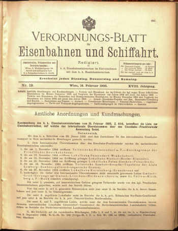 Verordnungs-Blatt für Eisenbahnen und Schiffahrt: Veröffentlichungen in Tarif- und Transport-Angelegenheiten 19050216 Seite: 1