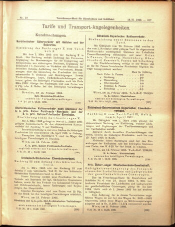 Verordnungs-Blatt für Eisenbahnen und Schiffahrt: Veröffentlichungen in Tarif- und Transport-Angelegenheiten 19050216 Seite: 13