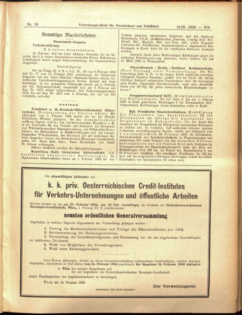 Verordnungs-Blatt für Eisenbahnen und Schiffahrt: Veröffentlichungen in Tarif- und Transport-Angelegenheiten 19050216 Seite: 15