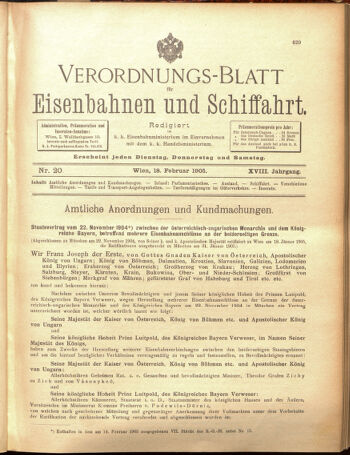 Verordnungs-Blatt für Eisenbahnen und Schiffahrt: Veröffentlichungen in Tarif- und Transport-Angelegenheiten 19050218 Seite: 1